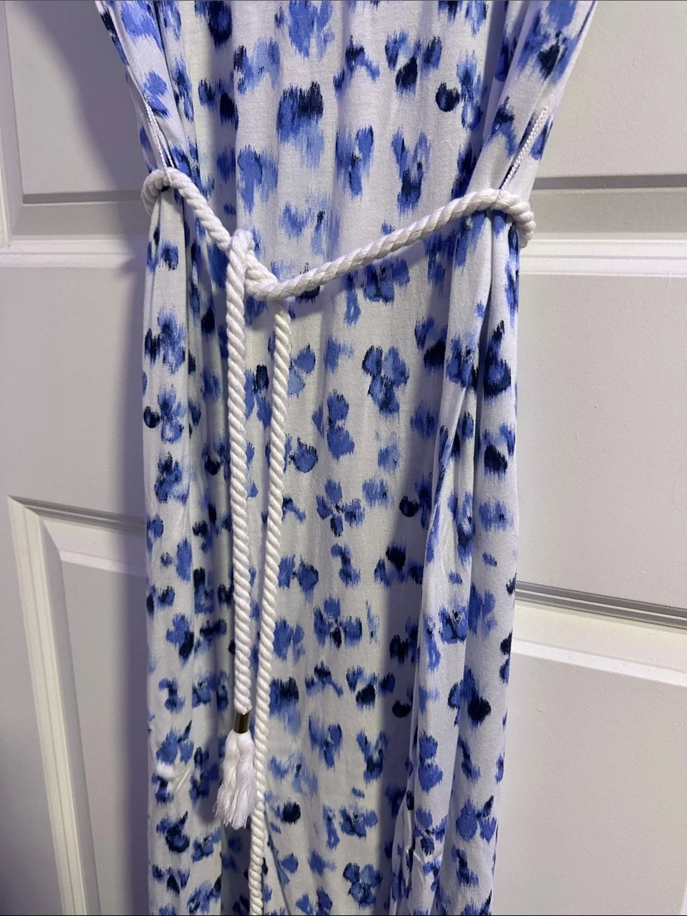 Michael Kors Blue Floral Maxi Dress with Tie Waist